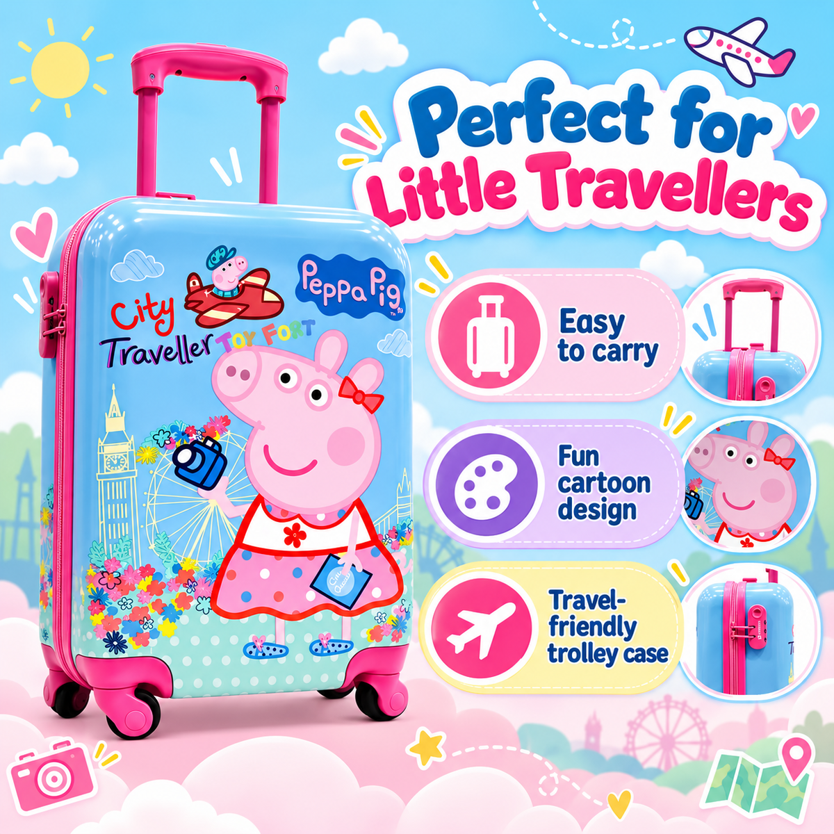 Striders Peppa Pig VIA01 Kids Strolly 18 Inch 46 cm Pink