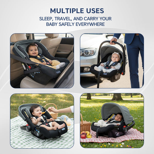 Hopop 4 in 1 Multi-Purpose Comfy Infant Car Seat for Baby - Black Grey