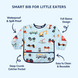 Hopop Easy-Clean Waterproof Full Sleeve Baby Bib with Food Catcher One Size – Assorted Print
