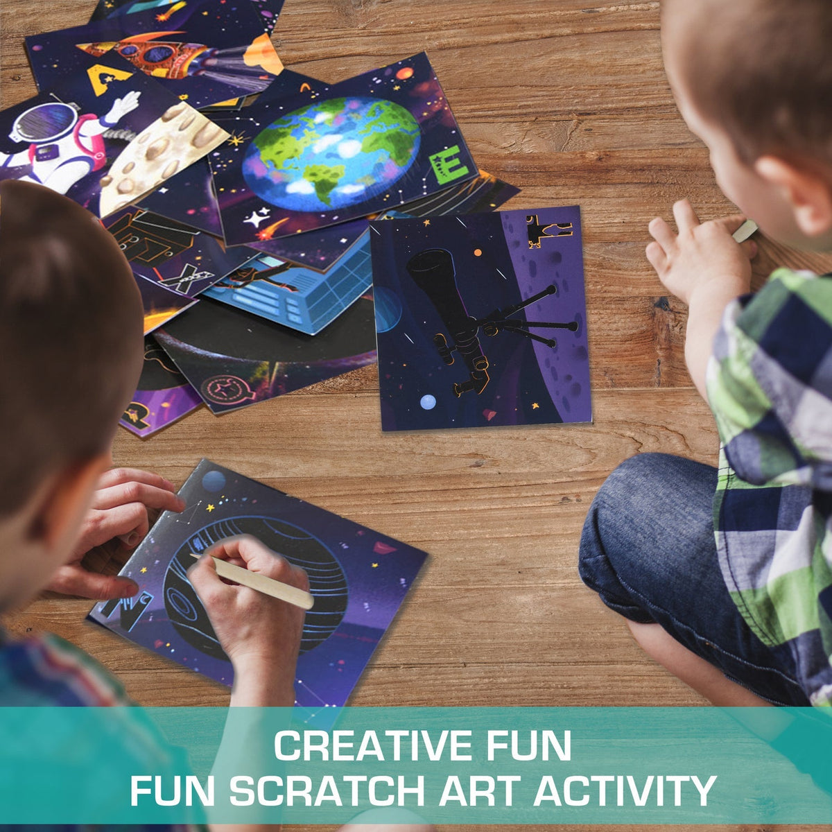 Chalk and Chuckles A-Z Space Adventure Scratch Art Cards 15 × 19 × 3.8 cm Multicolor