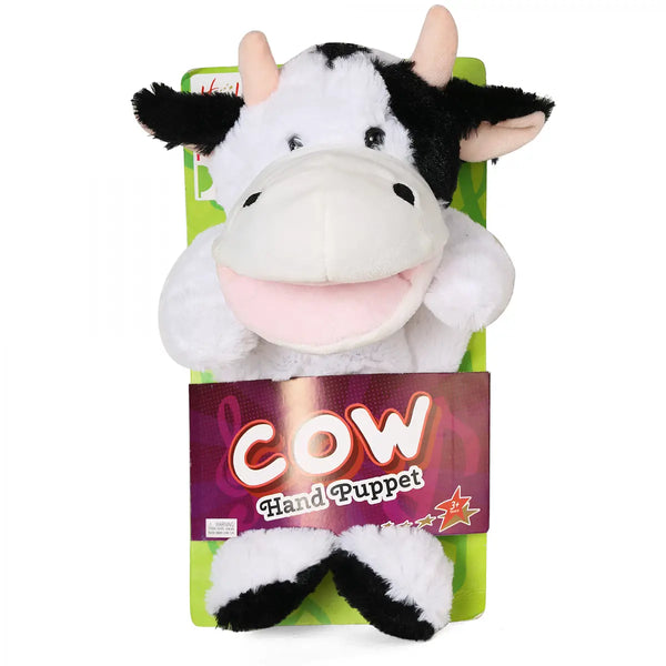 Pugs & Play Play Cow Hand Puppet Talking Black & White 3Y+