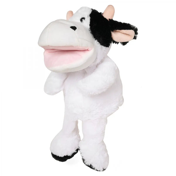 Pugs & Play Play Cow Hand Puppet Talking Black & White 3Y+