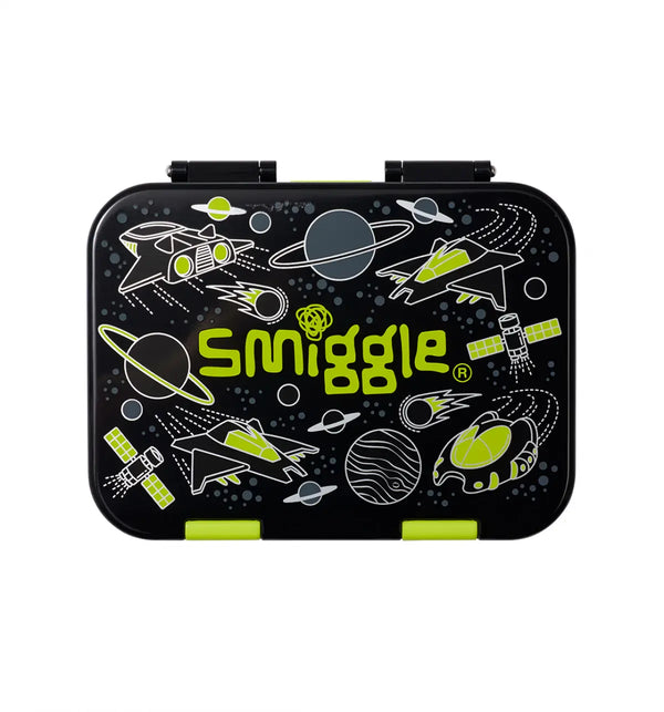 Smiggle Fly High Happy Small Bento Lunchbox Black, 3Y+