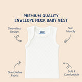 Hopop Baby Envelope Neck Sleeveless Solid Patterned Cotton Vest Preemie–12M – White