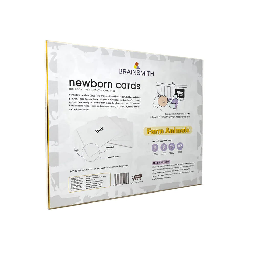 Brainsmith Farm Animals Newborn High Contrast Flash Cards Set of 10 Cards 26 × 22 cm Black & White