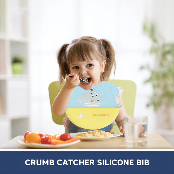 Hopop Easy Clean Crumb Catcher Silicone Bib Elephant 6M+