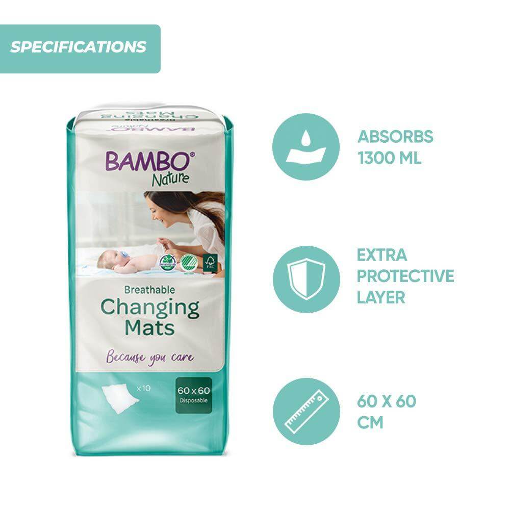 Bambo Nature Disposable Changing Mats 60 × 60 cm – Pack of 10