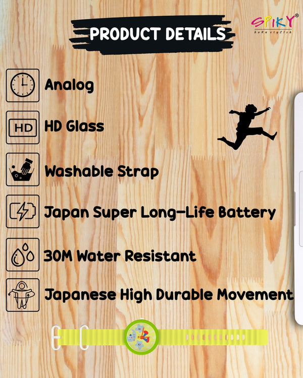 Spiky Round Analog Watch for Kids Boys and Girls EVA42 - Yellow