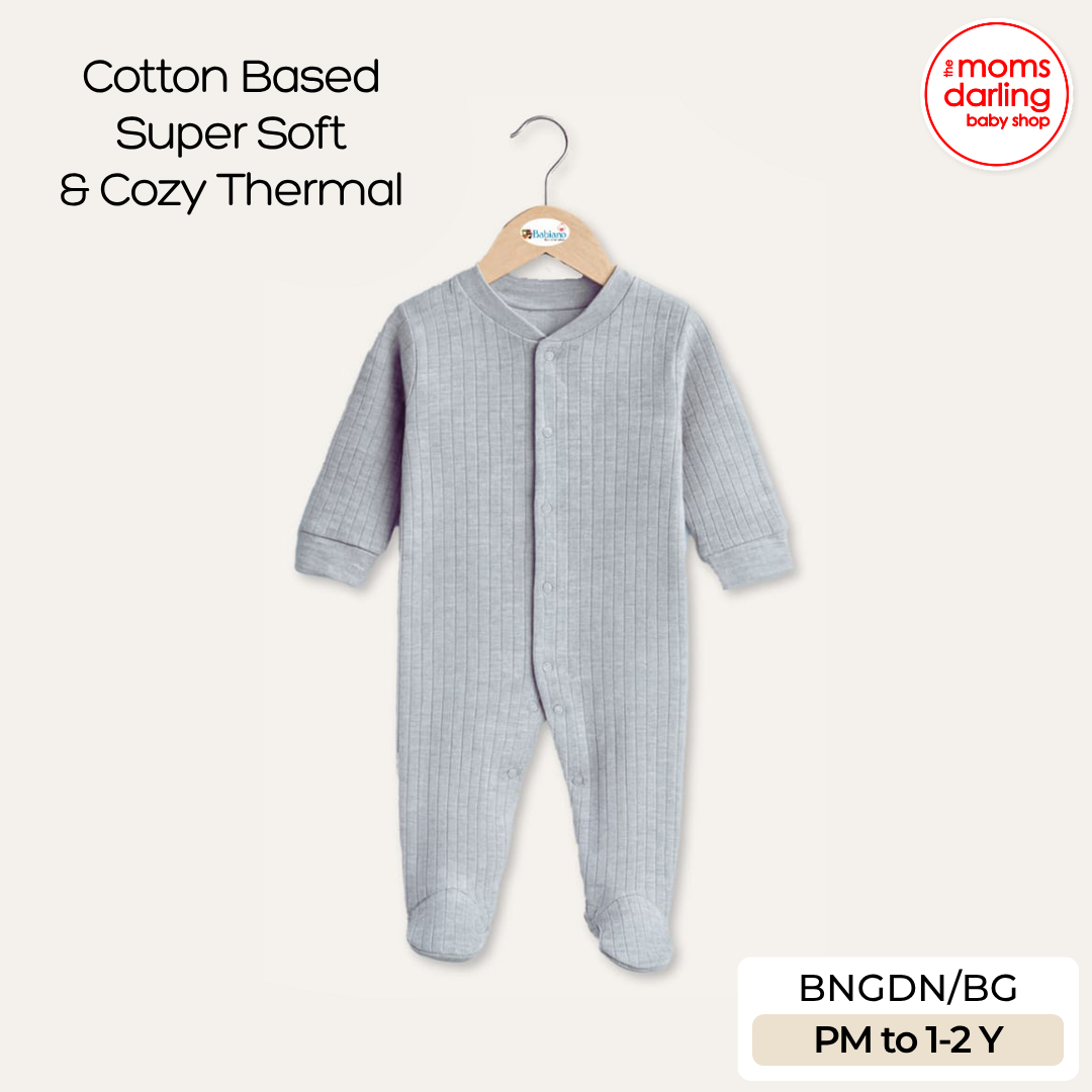 Babiano Cotton-Blend Thermal Babygrow Romper - Grey