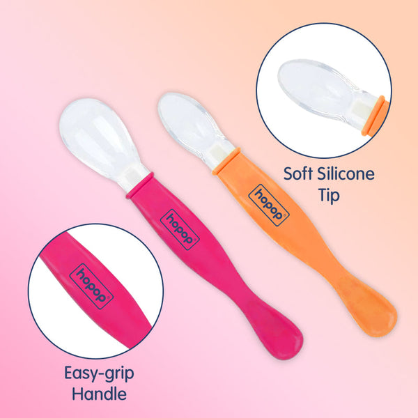 Hopop Silicone Baby Self-Feeding Spoons – Pack of 2 ( ASHORTED )