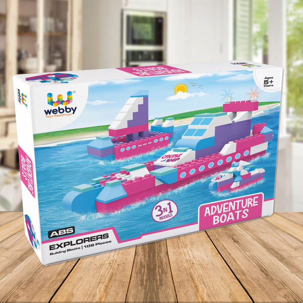 Webby 3 In 1 Adventure Boats Abs Building Blocks Kit (108 Pcs)