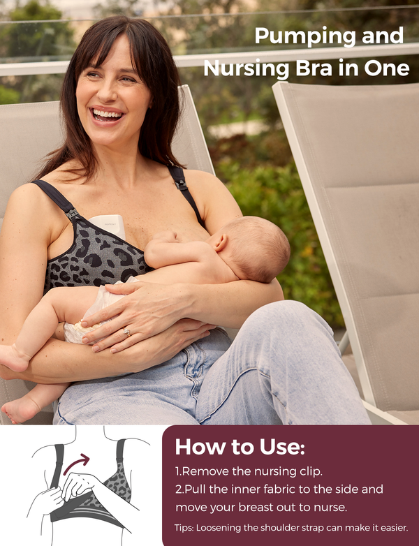 Momcozy 4-in-1 Hands Free Pumping Bra Leopard Grey - Medium