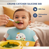 Hopop Easy Clean Waterproof Silicone Bib with Crumb Catcher 6M+ Assorted Print