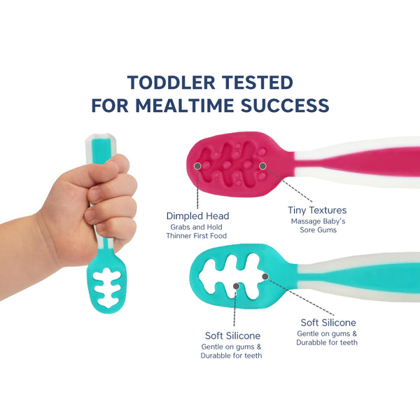 Hopop First Stage Baby Feeding Spoon Pink & Green