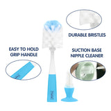 Hopop 2-IN-1 Bottle & Nipple Cleaning Brush with Grooved Handle - GREY