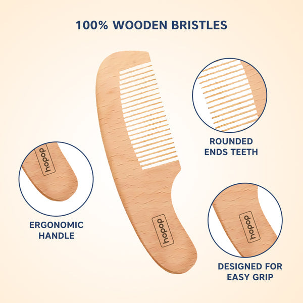 Hopop Natural Bristle Baby Wooden Brush & Comb Set 0M+