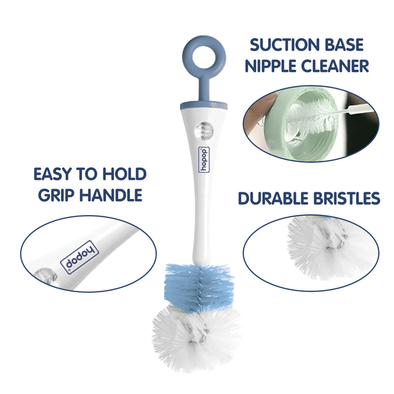 Hopop 2-in-1 Bottle & Nipple Cleaning Brush Grooved Handle with Hanging Storage One Size – Grey