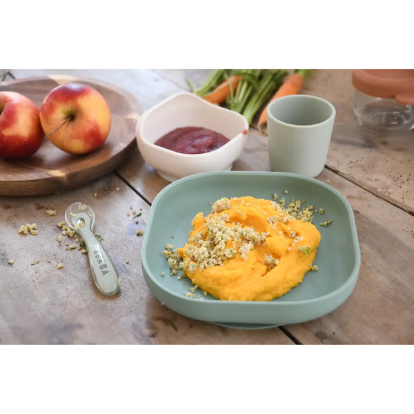 Béaba 4-Piece Silicone Dinner Set 4M+ – Sage Green / Misty Green