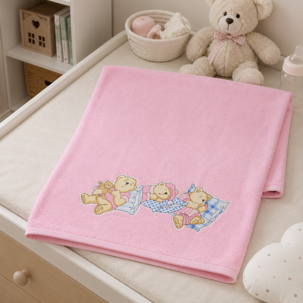 Babiano Soft Baby Towel – Pink Teddy Bear