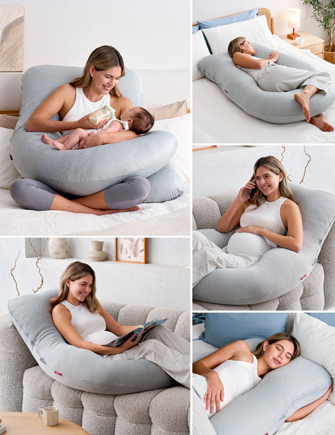Momcozy U Shaped Cooling Fabric Maternity Body Pillow Full Body – Grey