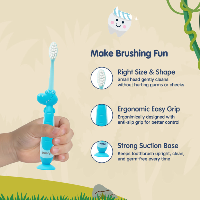 Hopop Kids Toothbrush Extra Soft Bristles Crocodile Design 3-8 Years Green