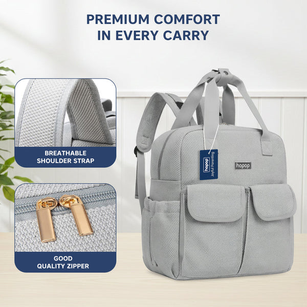 Hopop Baby Diaper Backpack with Changing Mat Large Capacity – Grey