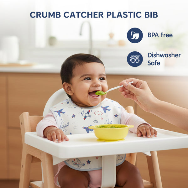 HopopEasy-Clean Waterproof Baby Apron Bib with Crumb Catcher Asorted