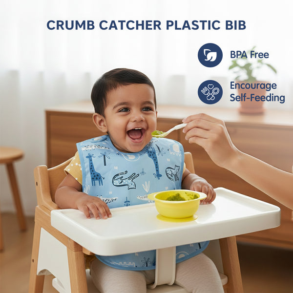 HopopEasy-Clean Waterproof Baby Bib with Food Catcher Pocket Asorted