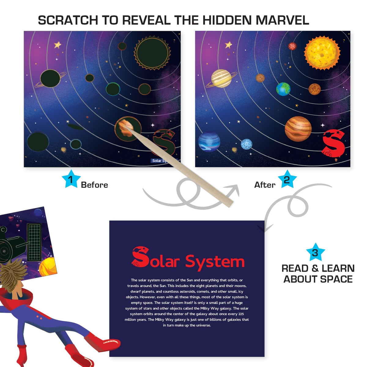 Chalk and Chuckles A-Z Space Adventure Scratch Art Cards 15 × 19 × 3.8 cm Multicolor