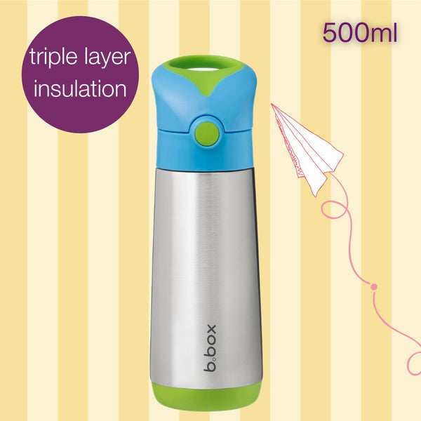 B Box Insulated Straw Sipper Drink Water Bottle 500Ml - Ocean Breeze Blue Green