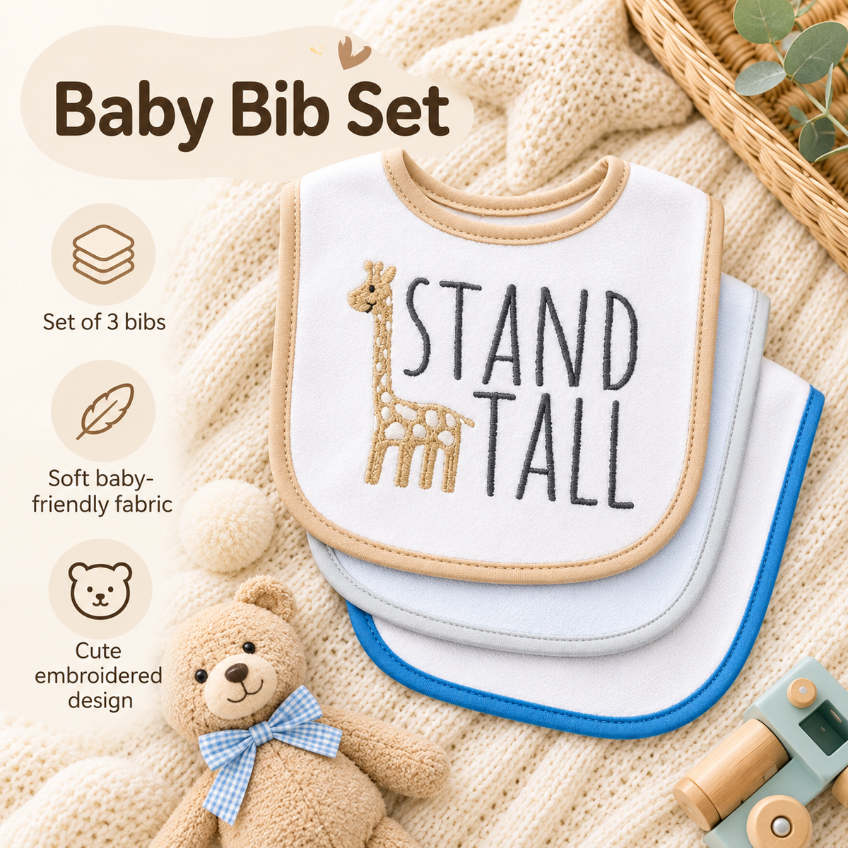 Hudson Baby Soft Bib Set Pack of 3 Standard Size Assorted Designs
