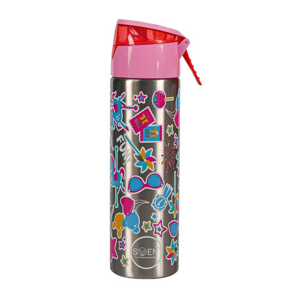 Swen Insulated Stainless Steel Girl Fun Theme Mist Bottle, Pink And Silver Color - 640Ml