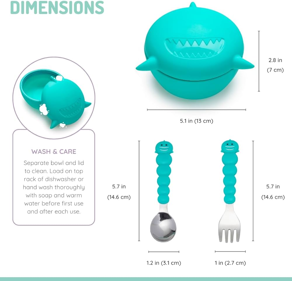 Melii Silicone Bowl with Lid & Utensils- Shark Blue