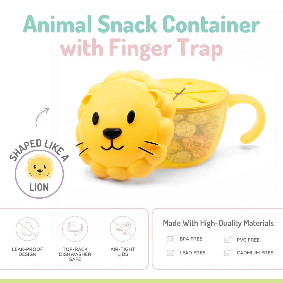 Melii Snack Container with Finger Trap Lion- Yellow