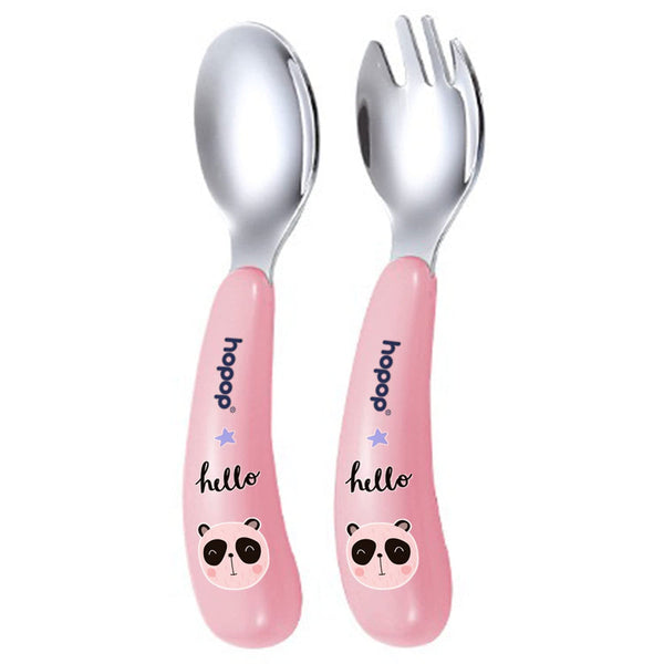Hopop Stainless Steel Spoon & Fork Set With Travel Case - Pink