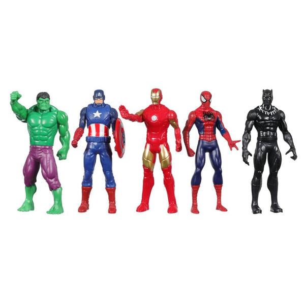 Marvel 6-Inch Hulk, Captain America, Iron Man, Spider-Man, & Black Panther Action Figure Set with Shield Accessory
