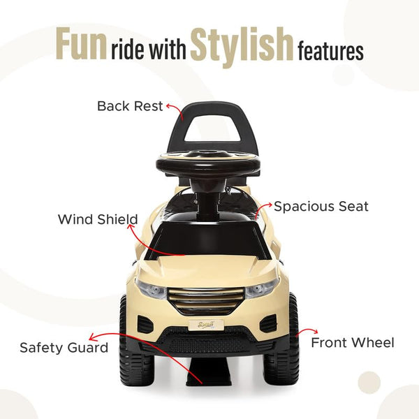 Dash Evok Stylish Manual Ride on Car with Back Rest (1 Years Plus) - Brown