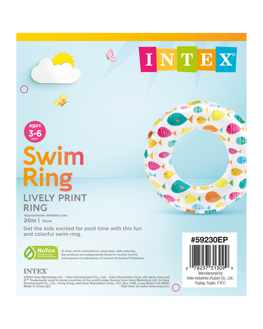 Intex Lively Print Inflatable Swim Ring 20in 3–6Y – Assorted