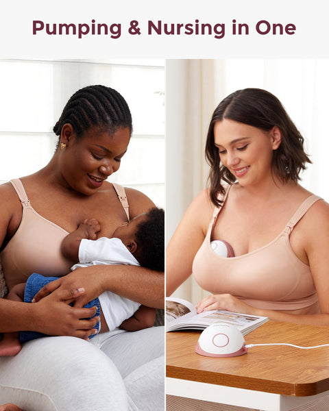 Momcozy 4-in-1 Hands-Free Pumping Bra with Fixed Padding XL – oyster pink