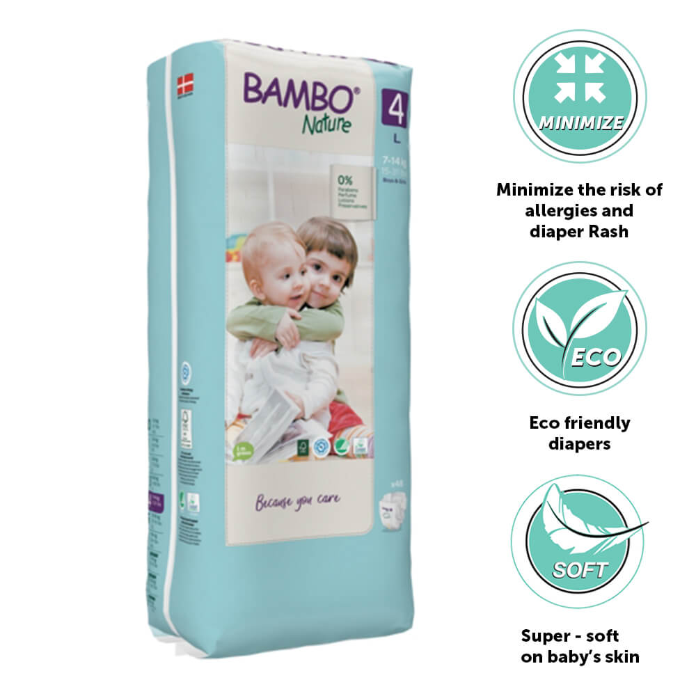 Bambo Nature Premium Baby Tape Diapers Size 4 Large 7–14 kg – 48 Count