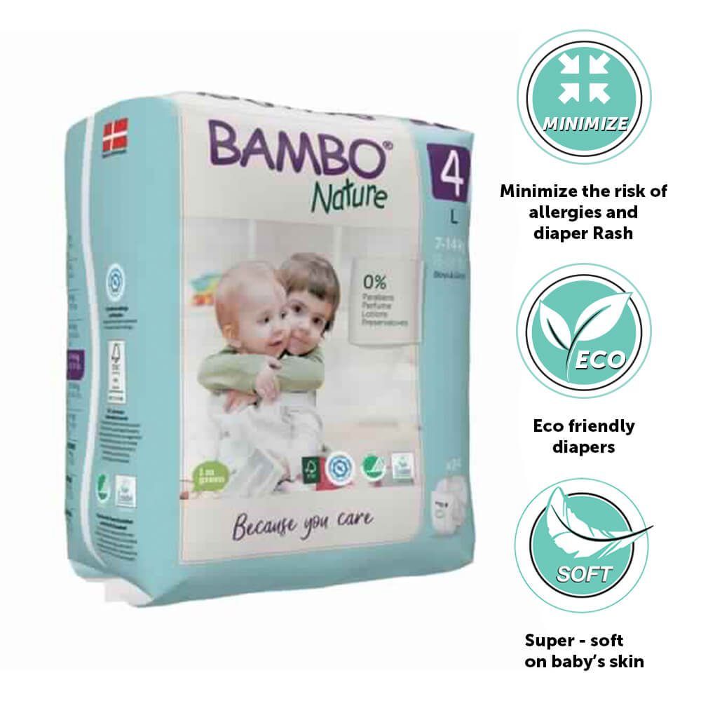 Bambo Nature Premium Baby Tape Diapers Size 4 Large 7–14 kg – 24 Count