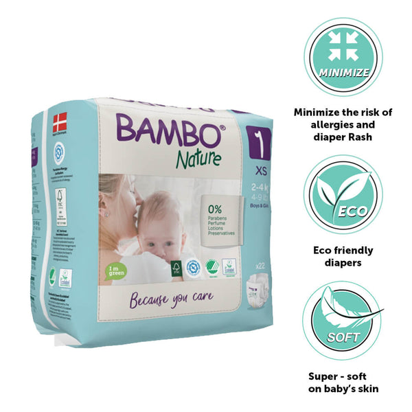 Bambo Nature Diaper - Size 1 Xs (Pack Of 22)