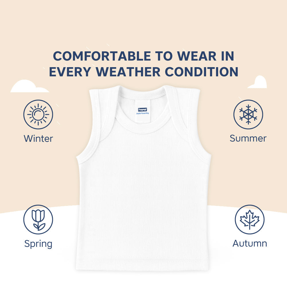 Hopop Baby Envelope Neck Sleeveless Cotton Vest 1 Piece Preemie–2Y – White