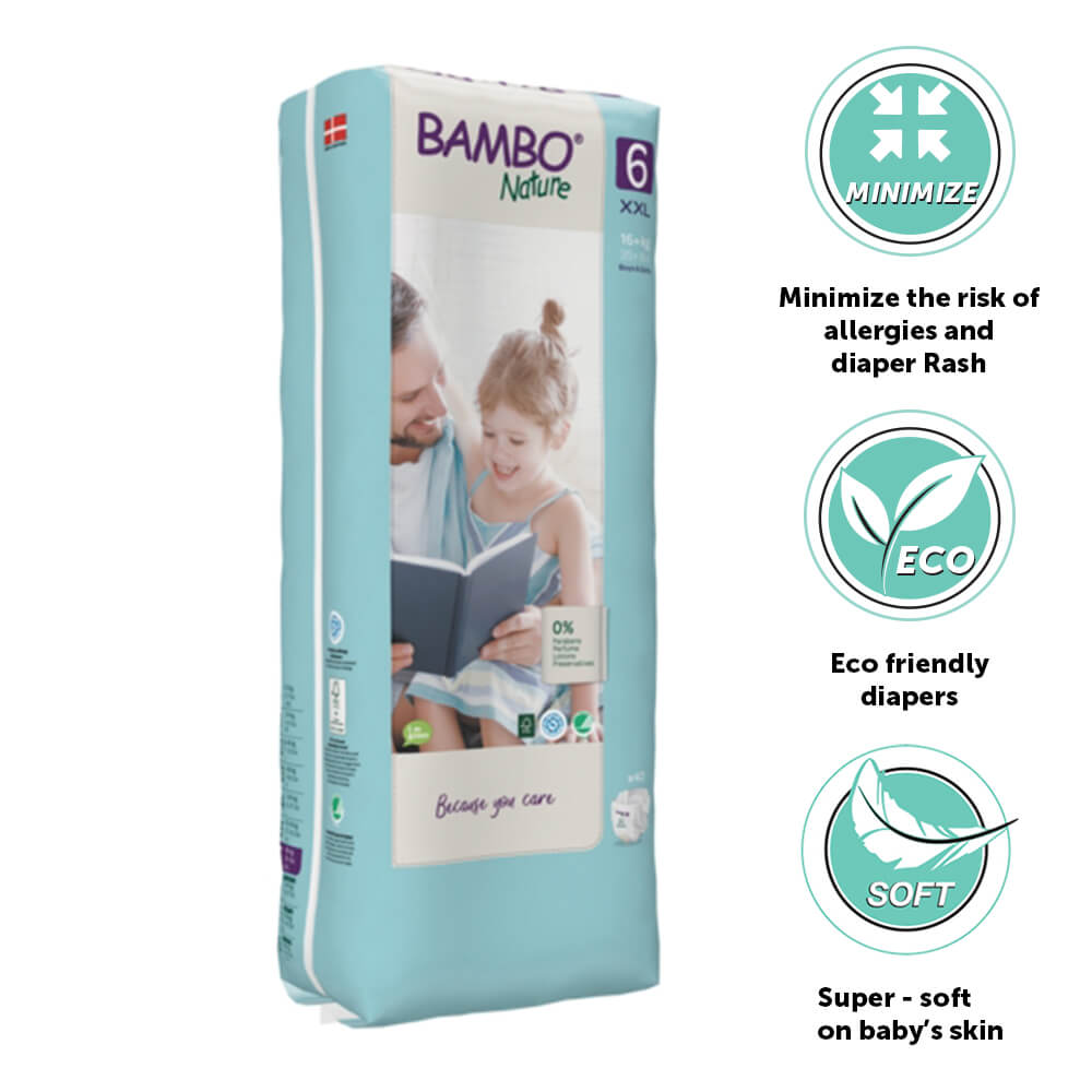 Bambo Nature Premium Baby Tape Diapers Size 6 XXL – 16+ kg, Pack of 40