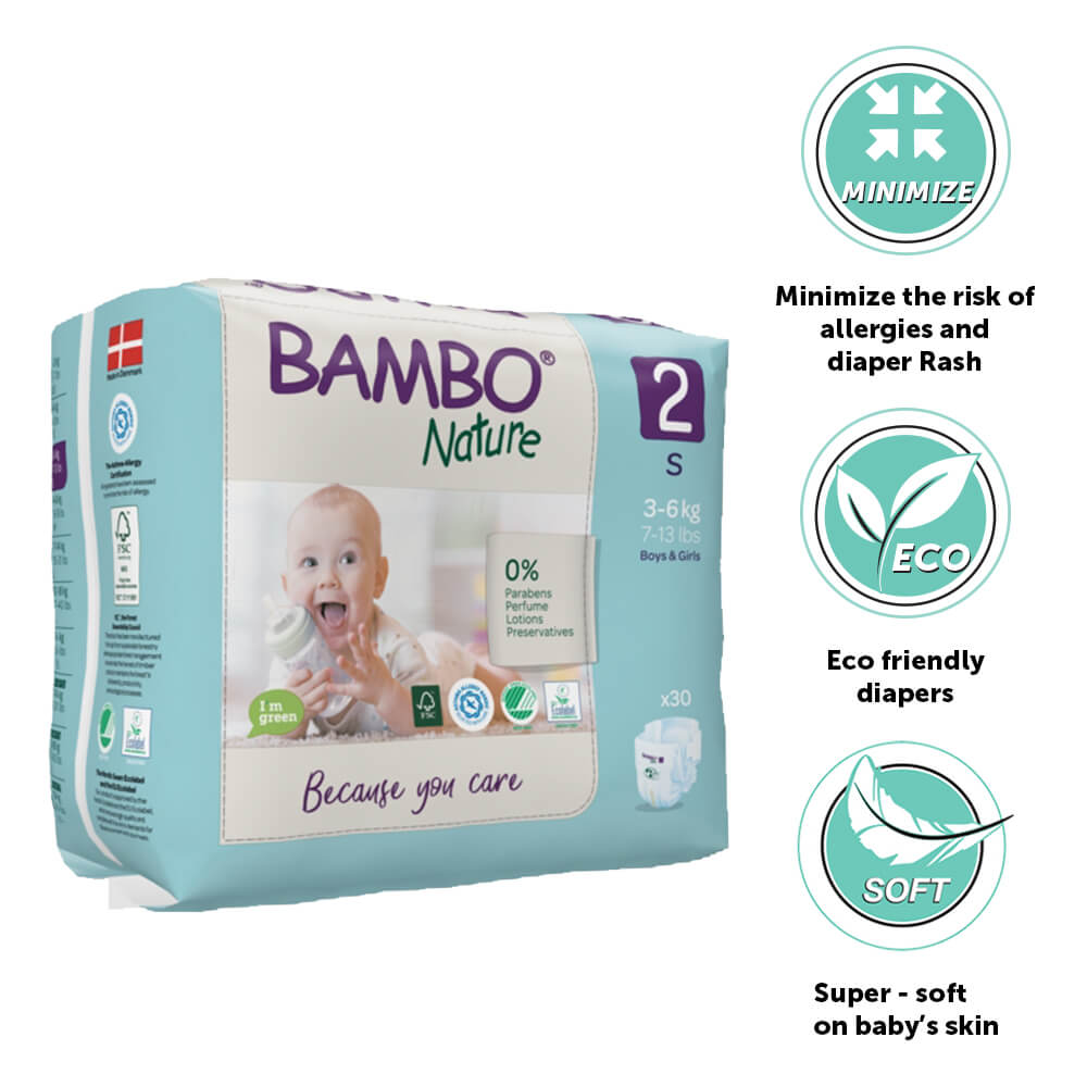 Bambo Nature Size 2 Small Baby Tape Diapers 3–6 kg – Pack of 30