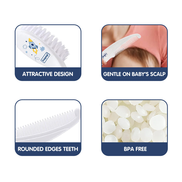 Hopop Soft Bristle Comb & Brush Set - Pink