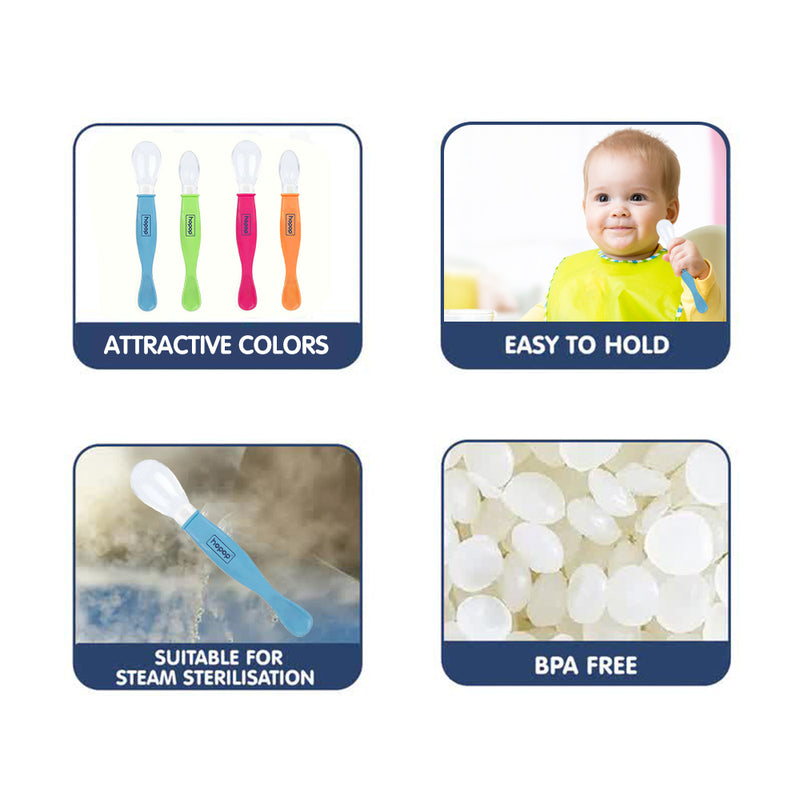 Hopop Silicone Baby Self-Feeding Spoons Pack of 2 Pink & Orange