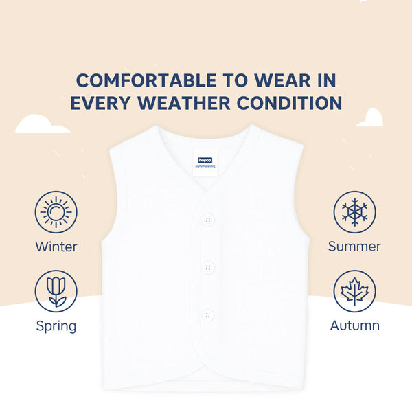 Hopop Front Open Sleeveless Cotton Vest - White