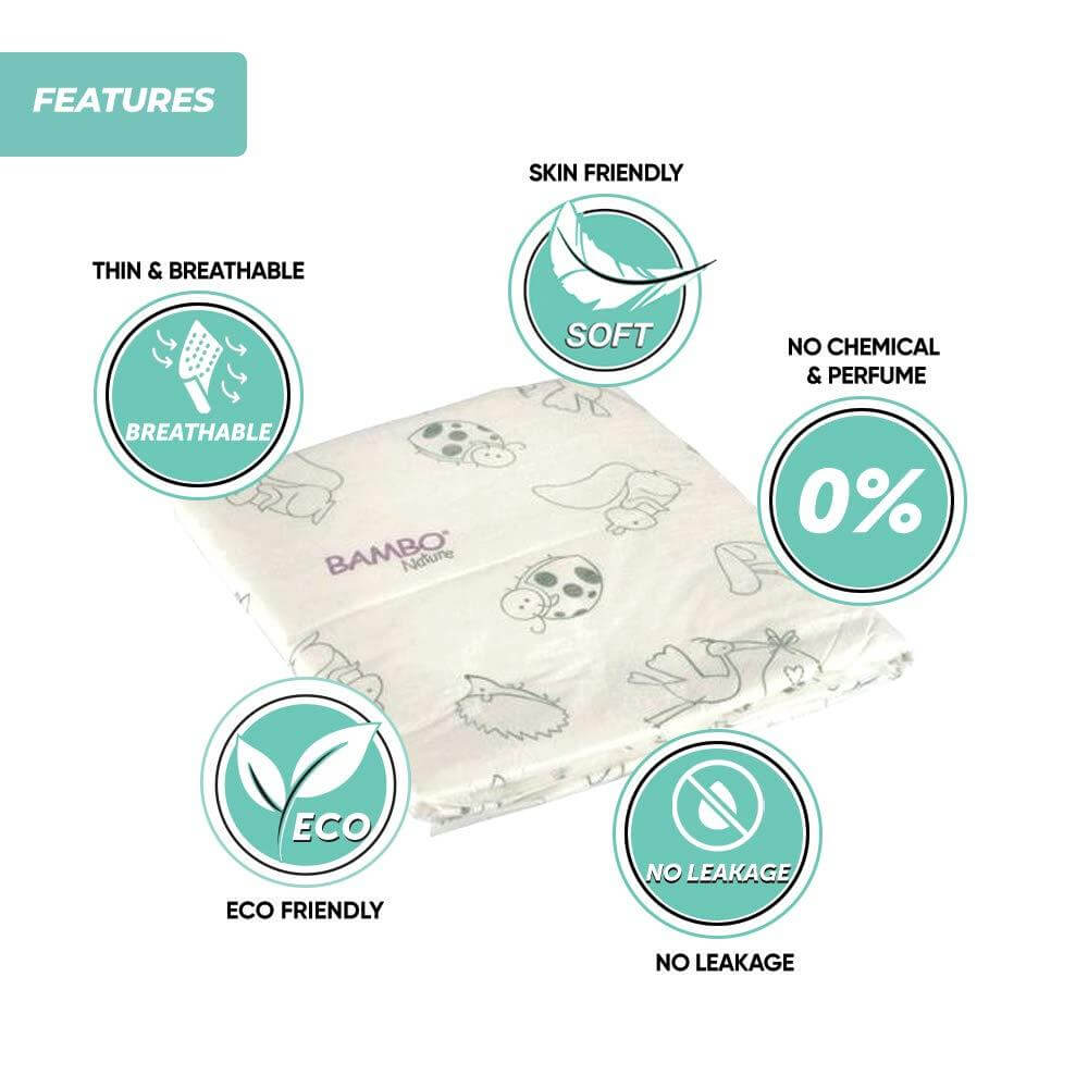 Bambo Nature Disposable Changing Mats 60 × 60 cm – Pack of 10