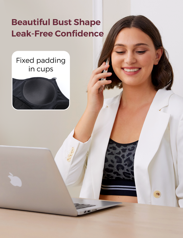 Momcozy 4-in-1 Hands Free Pumping Bra Leopard Grey - Medium